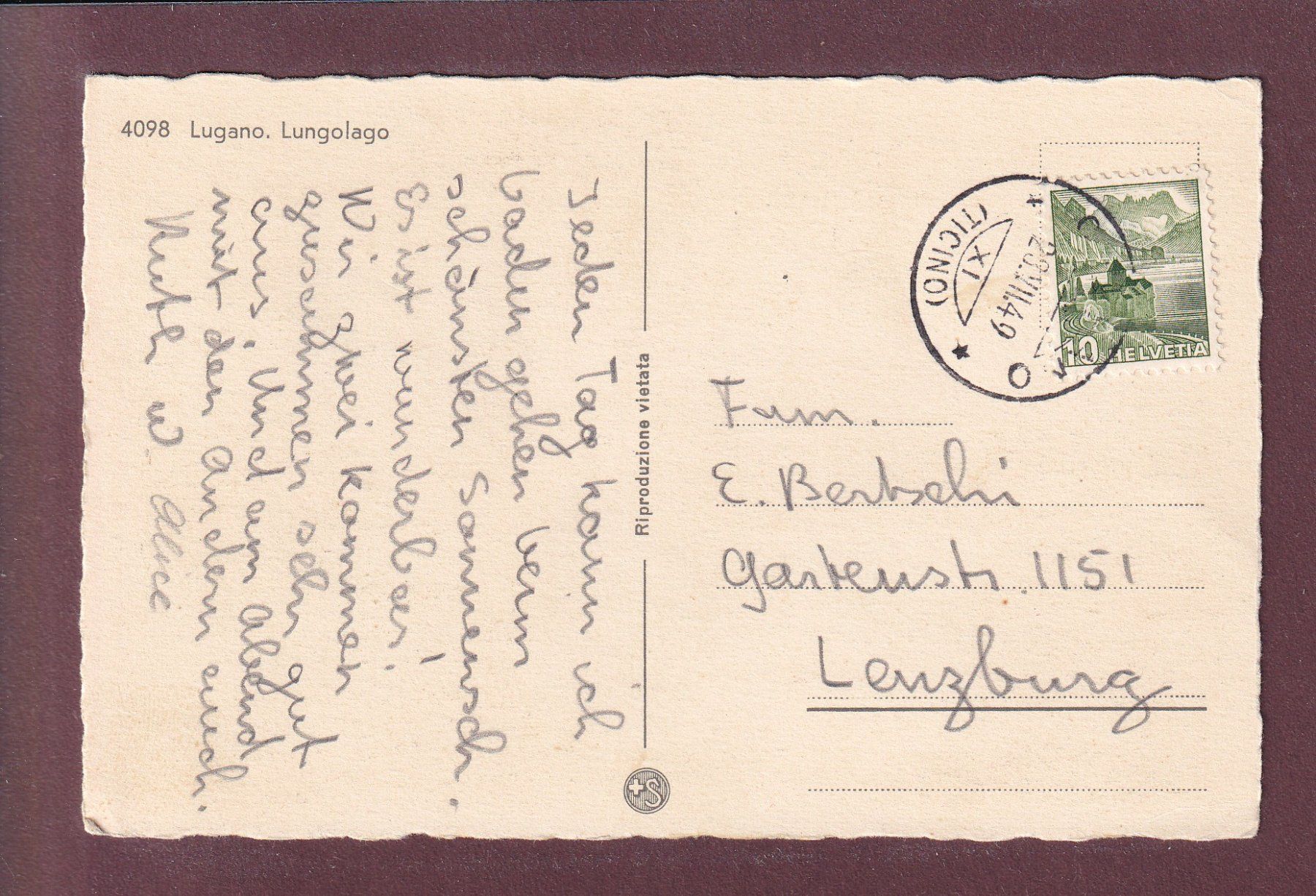 Cartoline postali: LUGANO - Lungolago - 1949 – Usato da Pully venduto da nicecards 1