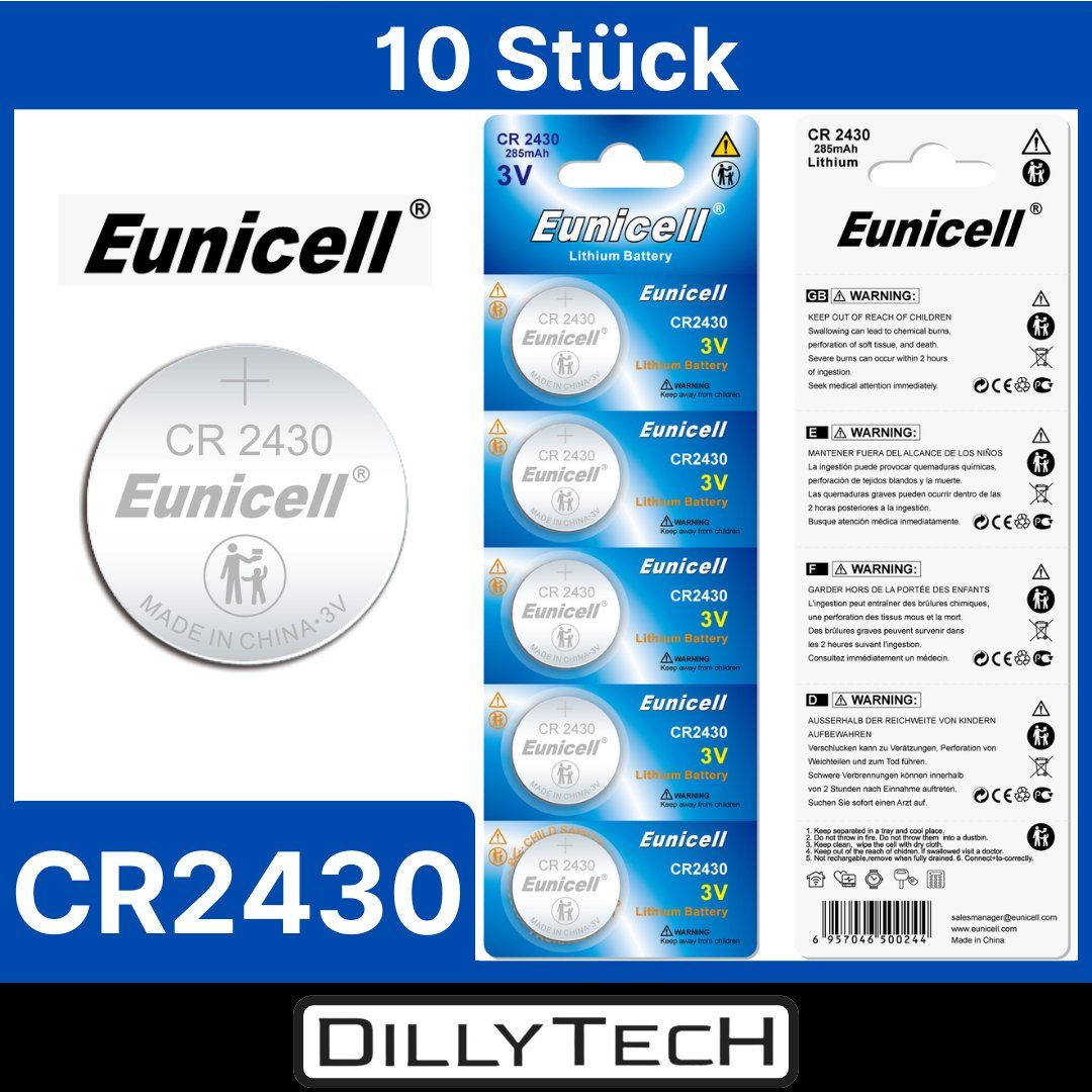 Caricatori & Batterie: Eunicell CR2430 Knopfzellenbatterie - 10 Stk. – Nuovo e nell'imballaggio originale da Meilen venduto da DillyTecH