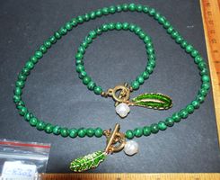 Schmuck Set L-8303 – Malachit Halskette & Armband mit Perle