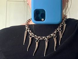 Silberne D&G Kette aus Edelstahl mit 7 Cornicelli-Anhängern