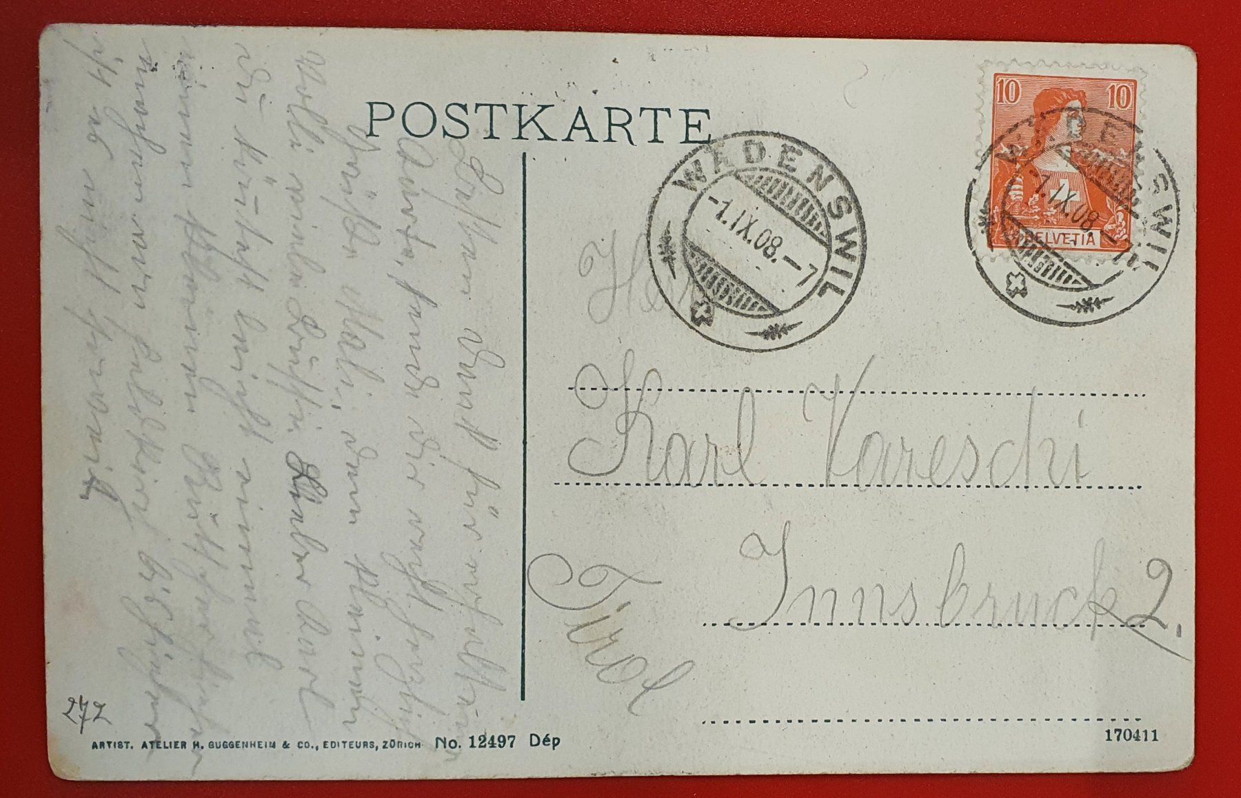 Cartoline postali: Wädenswil 1908 – Usato da Kreuzlingen venduto da Rschweiz1 1