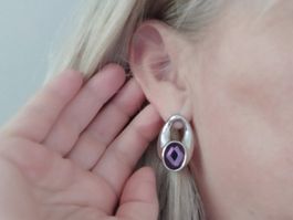 Vintage Ohrstecker 80er Jahre – Violetter Kristall 3x2cm
