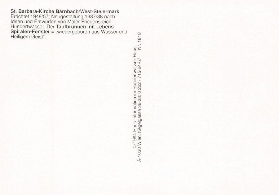 Cartoline postali: Kunst-AK, Fried. Hundertwasser, St. Barbara-Kirche Bärnbach – Usato da Frauenfeld venduto da POML 1