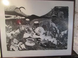 Lithographie signée numérotée 21/35 cadre en bois noir