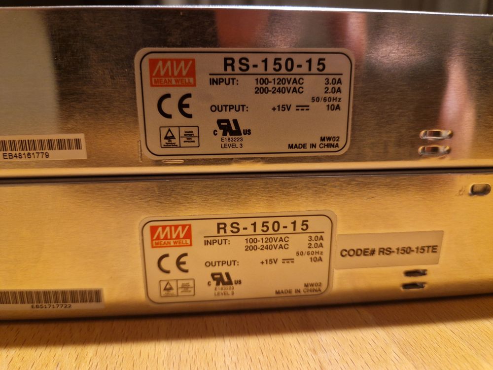 2x MW Mean Well RS-150-15 Schaltnetzteil 15 V/DC 150 W 3
