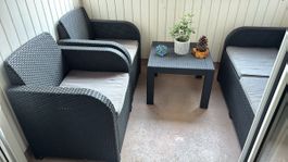 Balkonset 4-teilig Rattan Optik schwarz in gutem Zustand