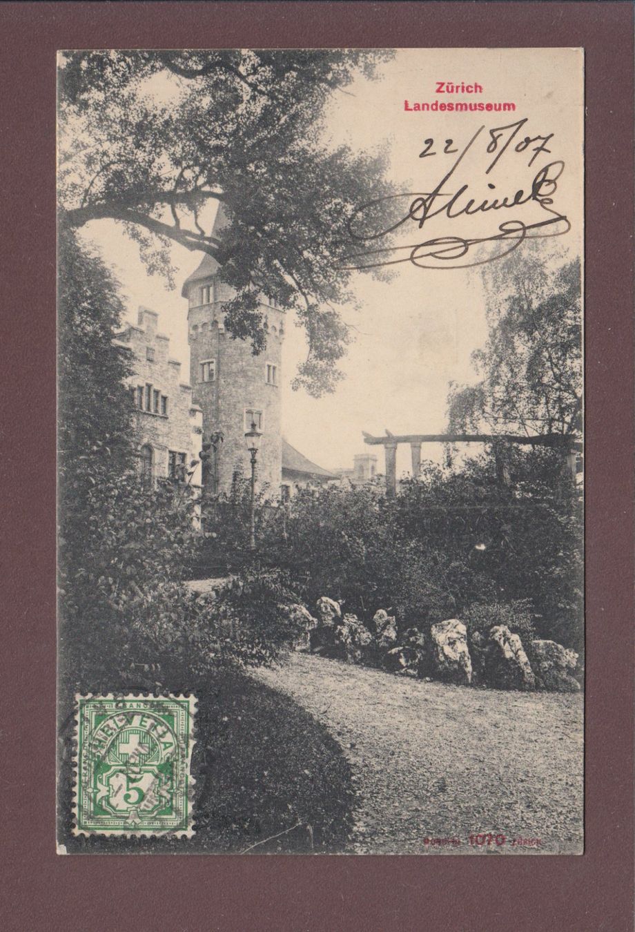 Cartoline postali: ZÜRICH - Landesmuseum - 1907 – Usato da Pully venduto da nicecards