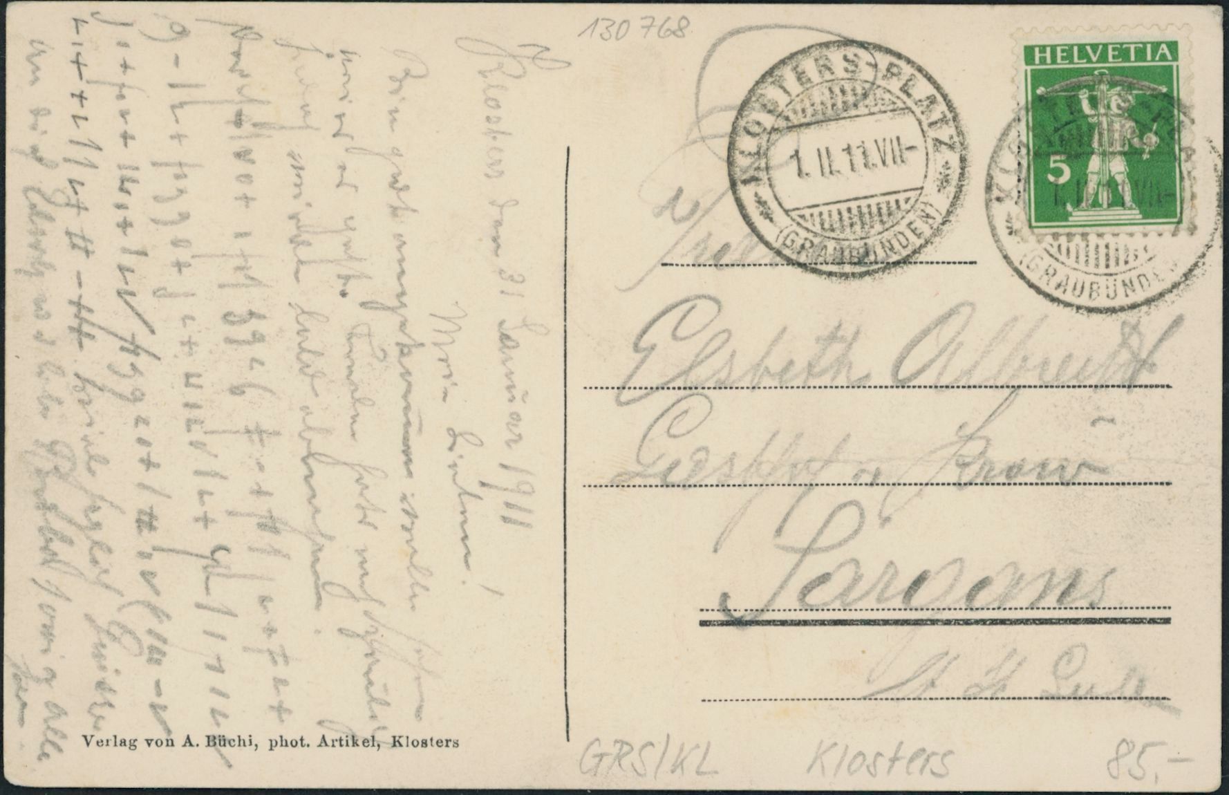 Cartoline postali: GRS Klosters – Usato da Schindellegi venduto da leecollect 1