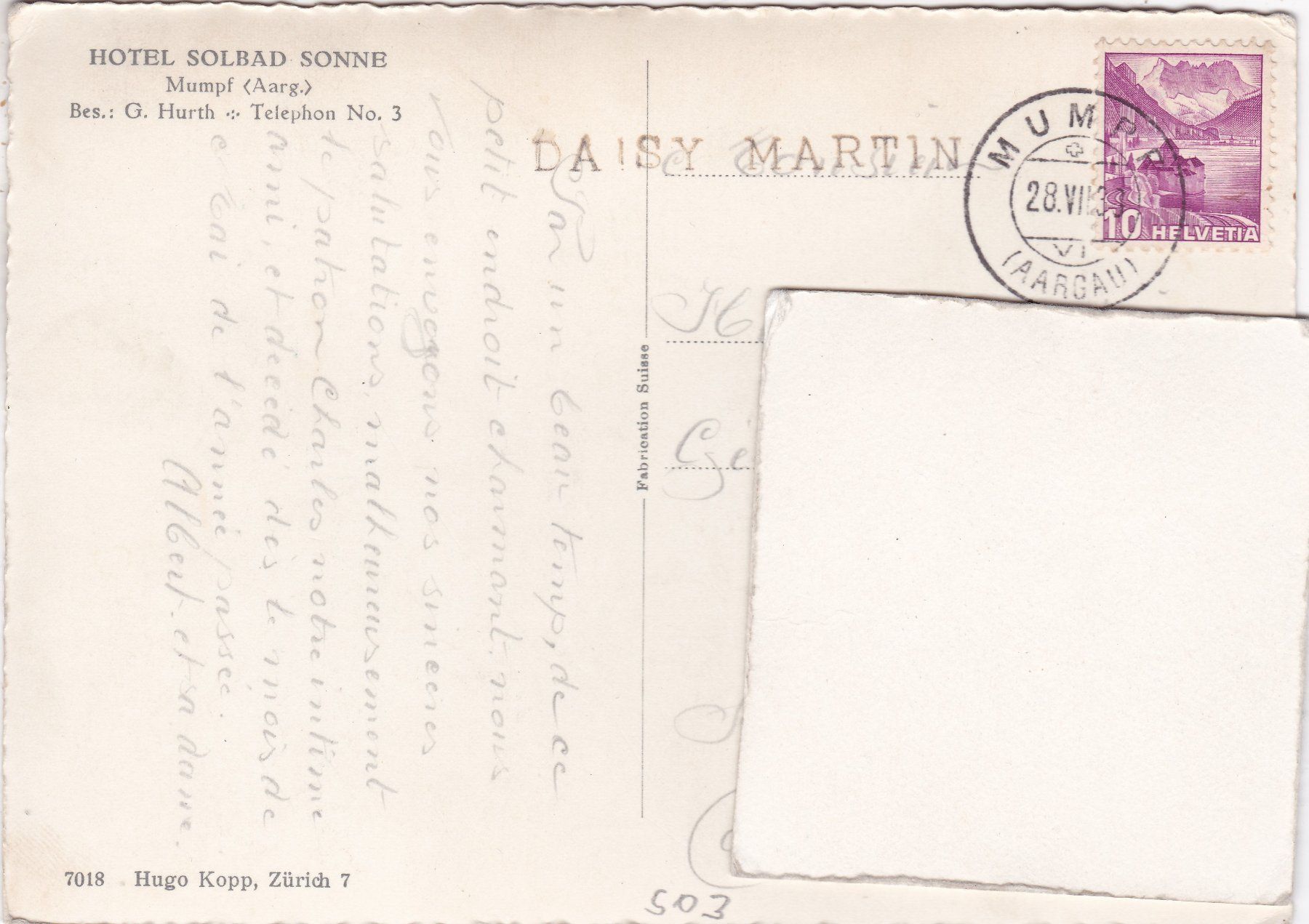 Cartoline postali: Hotel Solbad Sonne Mumpf AG – Usato da Herisau venduto da Lisegrat2008 1