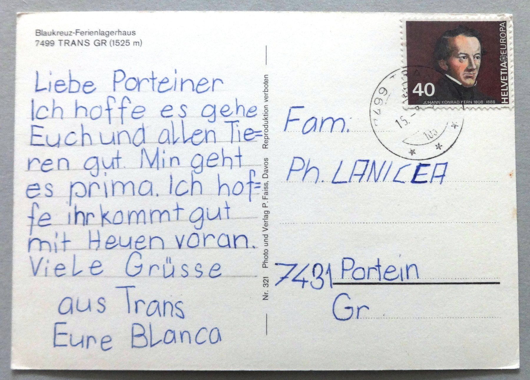 Cartoline postali: Blaukreuz-Ferienlagerhaus, Trans GR – Usato da Fétigny venduto da Billy2miny 1