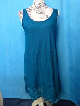 HÄNGERCHEN PETROL GR 40 42 DOPPELLAGIG SPITZE  TRÄGERKLEID