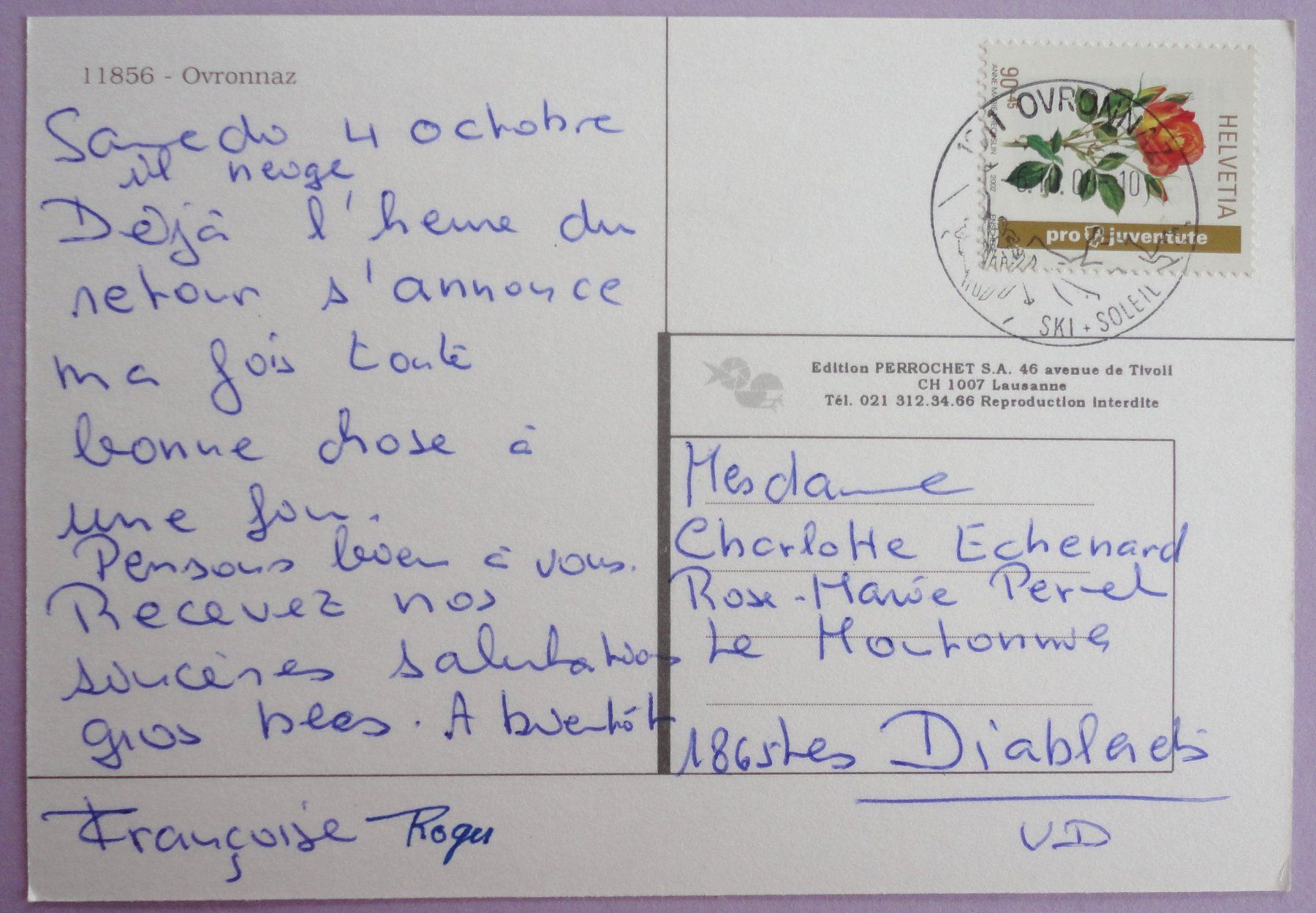 Cartoline postali: Ovronnaz – Usato da Fétigny venduto da Billy2miny 1