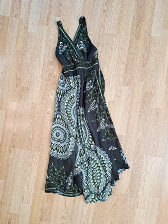 Sommerkleid grün mit Muster ärmellos lang