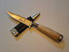 VTG HUBERTUS SOLINGEN Jagdmesser, geschmiedet, Lederscheide.
