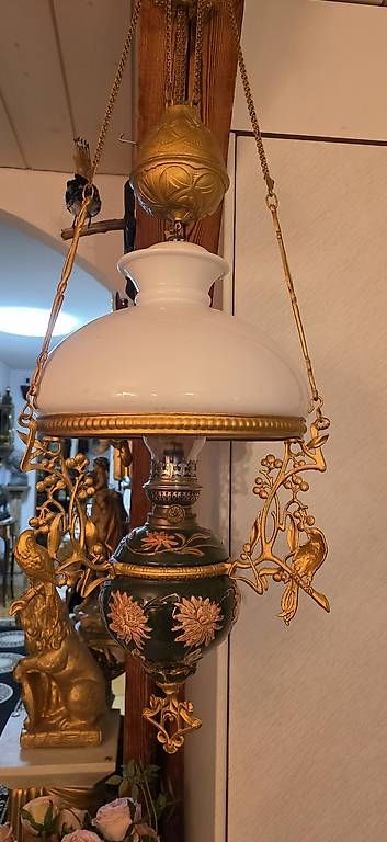 Lampade: Wunderschöne Majolika Petroleumlampe, Deckenlampe – Usato da Kaufdorf venduto da Nati-Nati