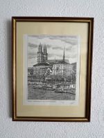 Litho Limmatquai und Grossmünster, Zürich von Walter Tjart