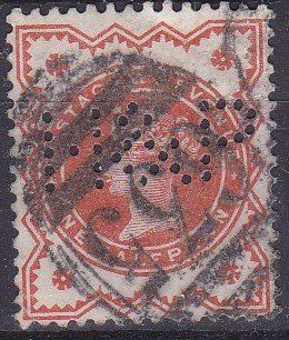 Tutti i francobolli: Timbre ANGLETERRE Reine Victoria 1882 Obl. Perforé – Usato da Blonay venduto da Leglaude_01