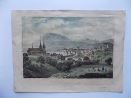 Vue de Lucerne Lithographie Villeneuve und Engelmann