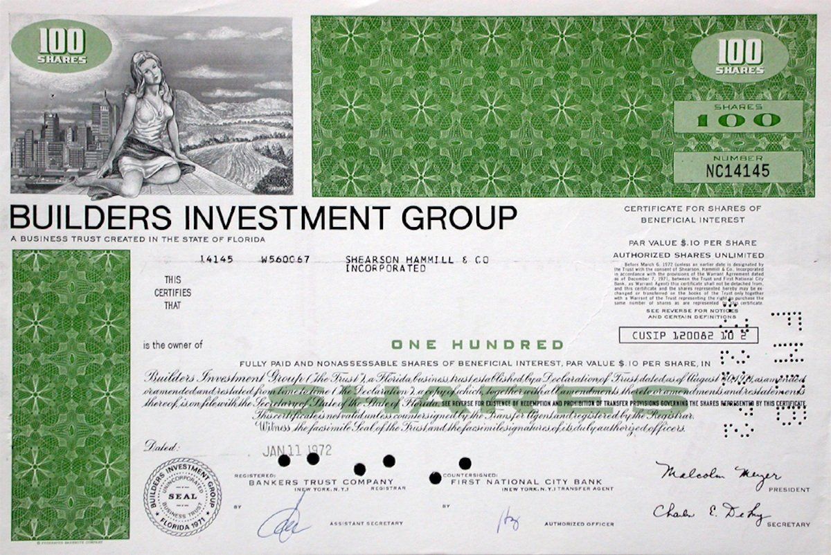 Dokumente: Builders Investment Group - 1971 – Gebraucht aus Solothurn von Sgasche