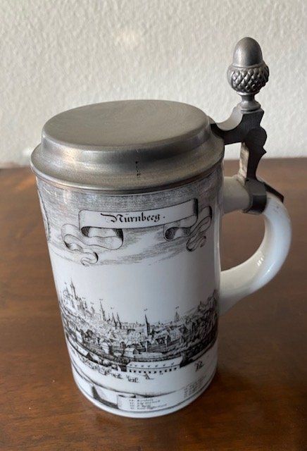 Bicchieri: Bierhumpen mit Zinndeckel, MK Bavaria 28, Nürnberg, mit Eich – Usato da Zürich venduto da kaegret