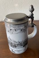 Bierhumpen mit Zinndeckel, MK Bavaria 28, Nürnberg, mit Eich
