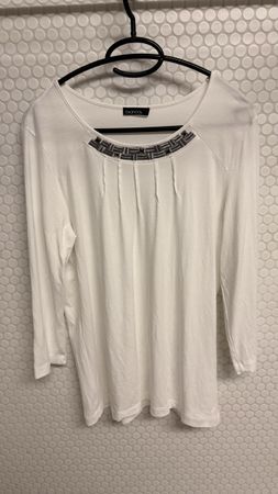Weiss Langes T-Shirt mit silbernen Pailletten & Glitzer, S/M