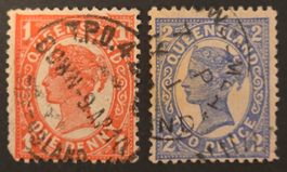 Queensland 1882-1907 Victoria Sideface 1d & 2d gest. o