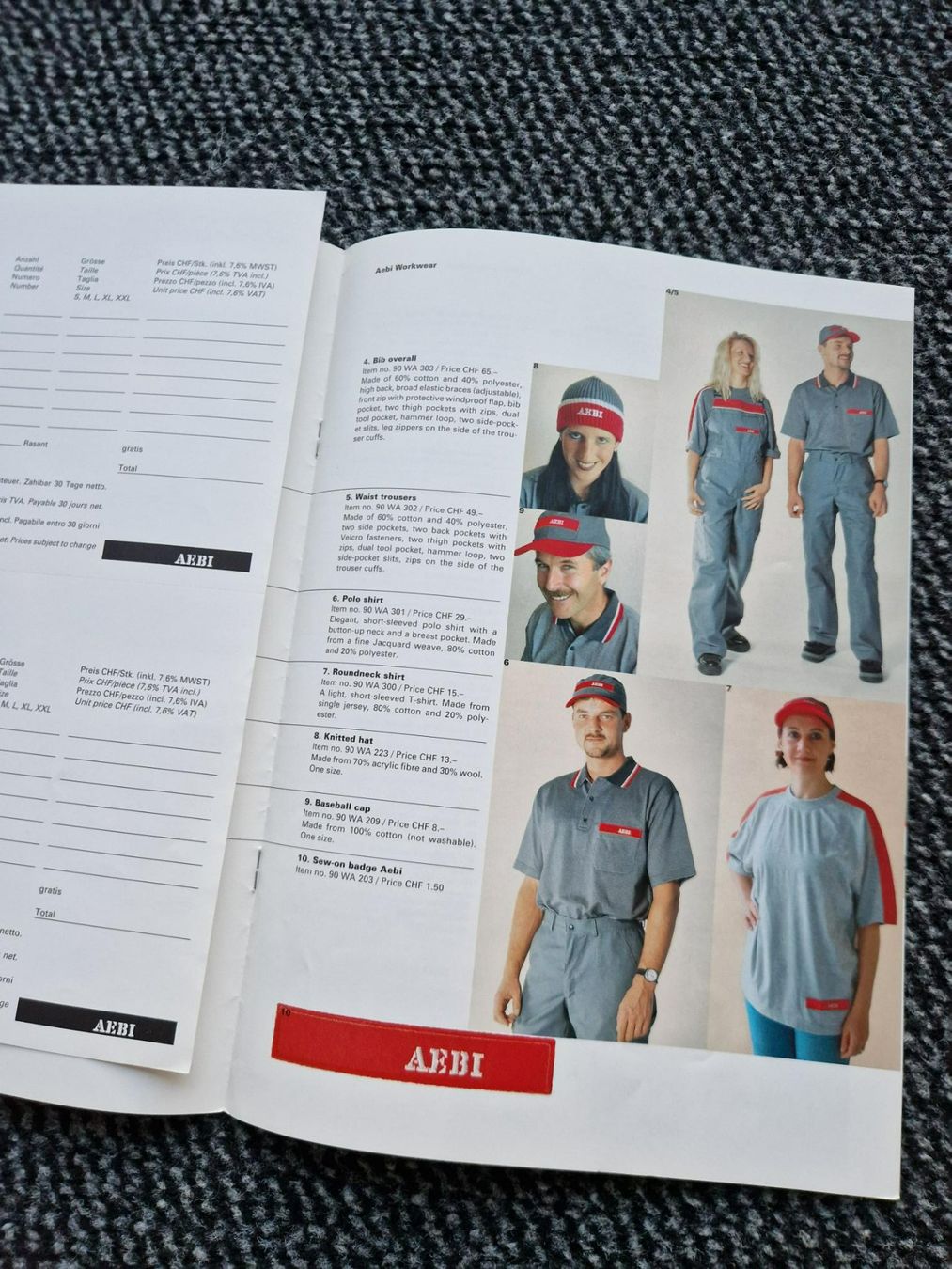 Aebi Trattori: Original Aebi Work Wear / Werbematerial Liste – Usato da Dürnten venduto da Bachtel84 2