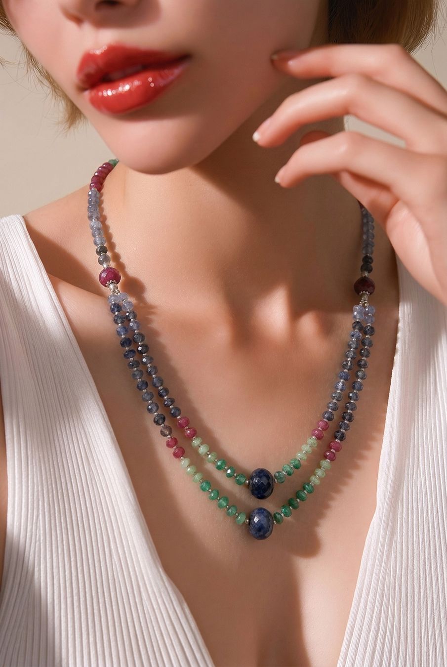 Catenine: Wunderschöne Kette, Rubin, Saphir, Smaragd NEU – Nuovo e nell'imballaggio originale da Basel venduto da Chili007