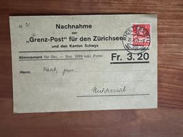 CH  Nachnahme Grenz Post  1924  (V969)