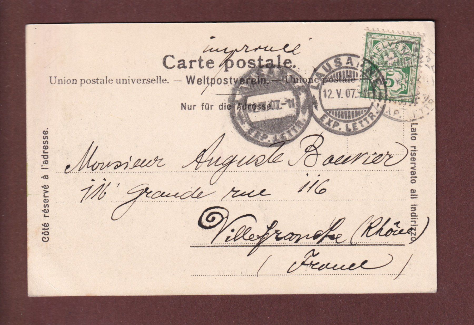 Cartoline postali: GENEVE - Place Neuve - 1907 – Usato da Pully venduto da nicecards 1