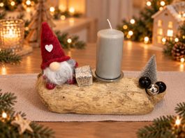 Weihnachtsdekoration Treibholz mit Wichtel Kerzenhalter
