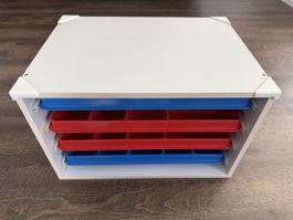 Lego-Aufbewahrungsbox weiss mit 6 farbigen Sortiereinsätzen