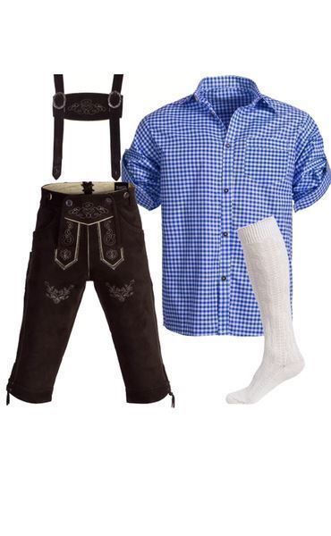 Trachten-Set Für Herren – Kurze Lederhose + Trachtenhemd + Hosenträger (blau-weiß Oder Rot-weiß)