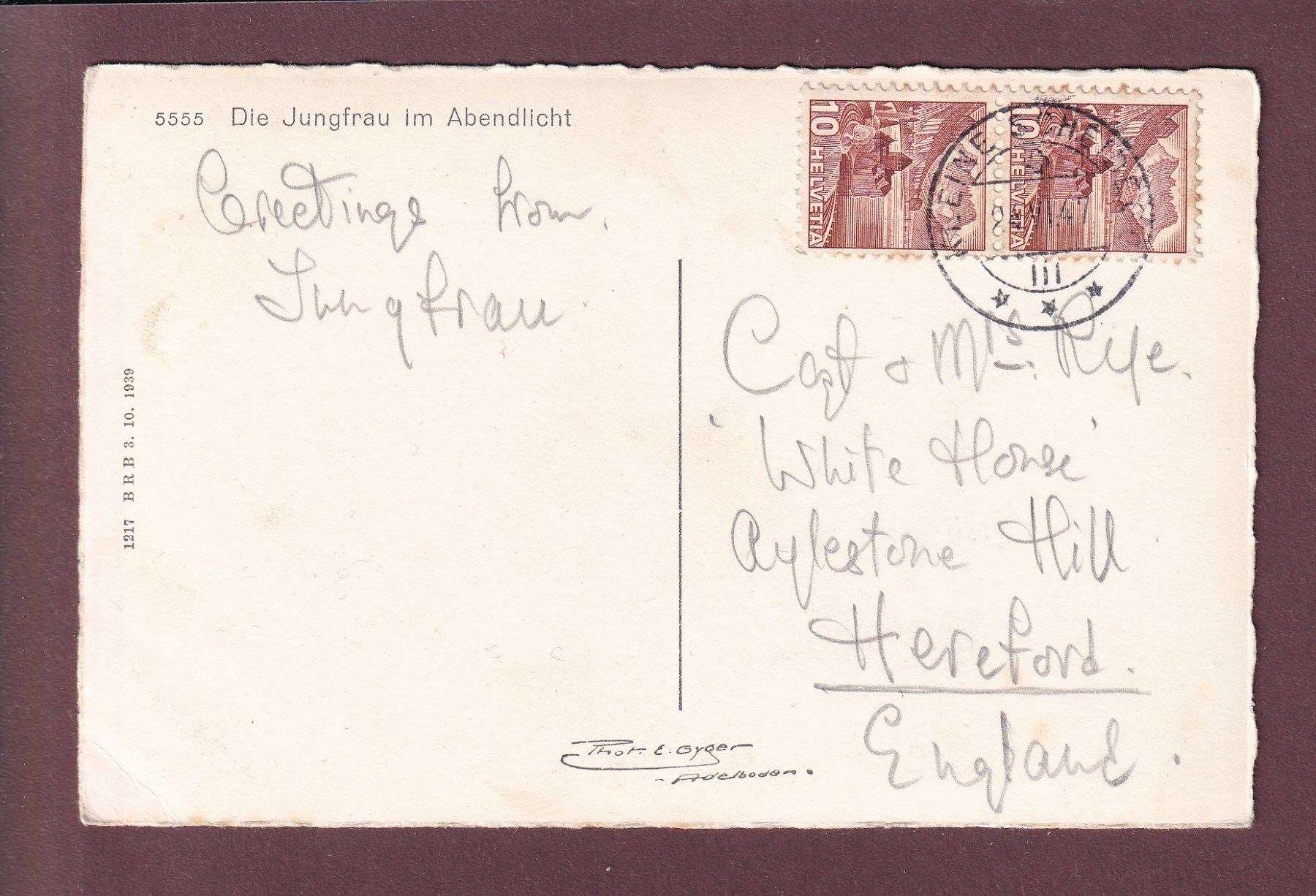Cartoline postali: JUNGFRAU - Abendlicht - 1947 – Usato da Pully venduto da nicecards 1