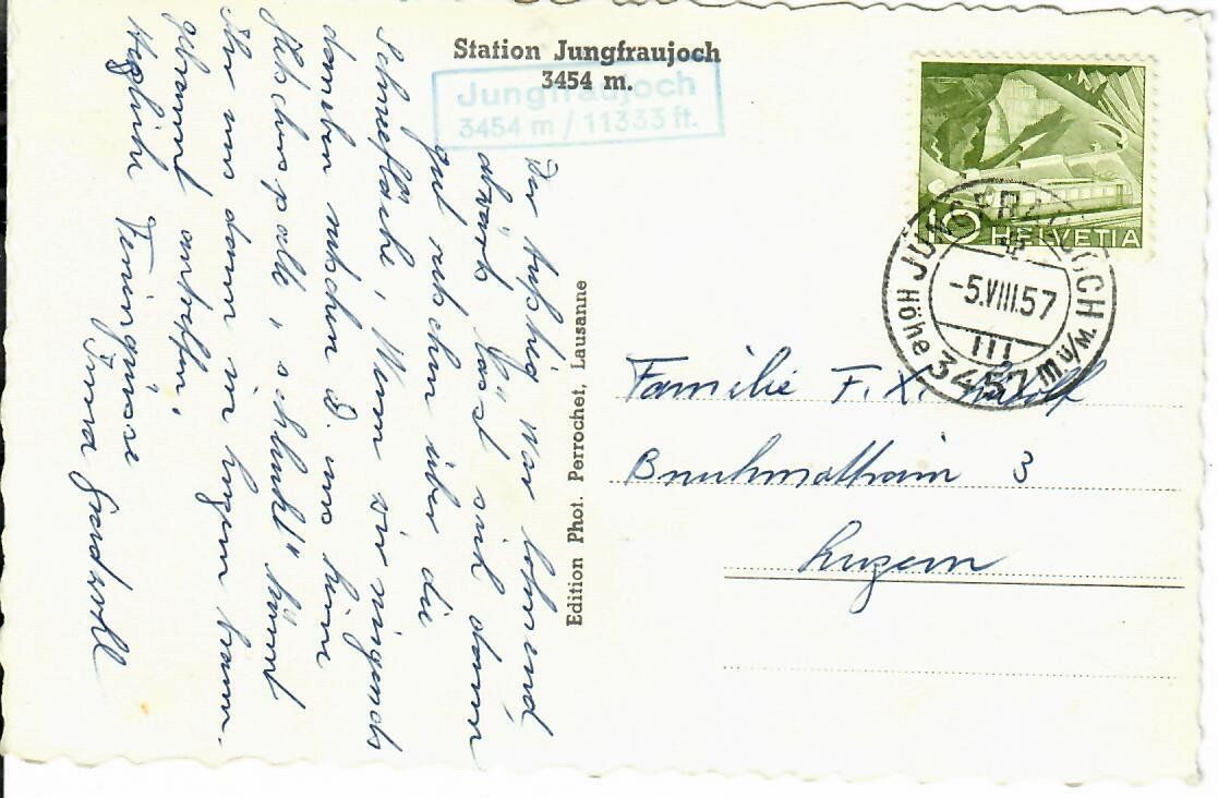 Ansichtskarten: Aletschgletscher 1957 – Gebraucht aus Hochdorf von Ziegel-16 1