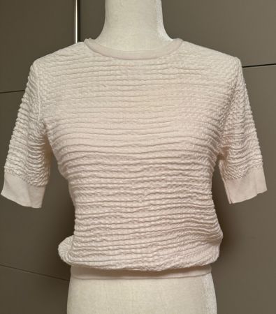 White Carven Short Sleeve Knitted Top Size S