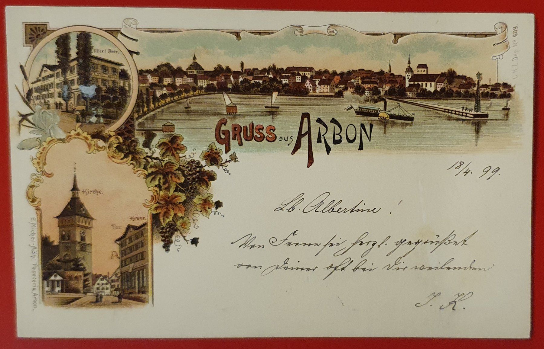 Cartoline postali: Gruss aus Arbon 1899 – Usato da Kreuzlingen venduto da Rschweiz1