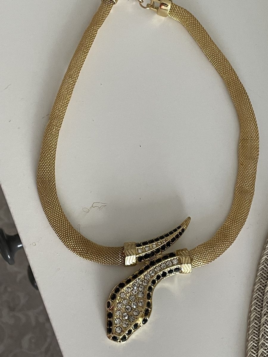 Catenine: vintege Collier serpent métal plaquer or strass – Usato da Worben venduto da benit.drn 8