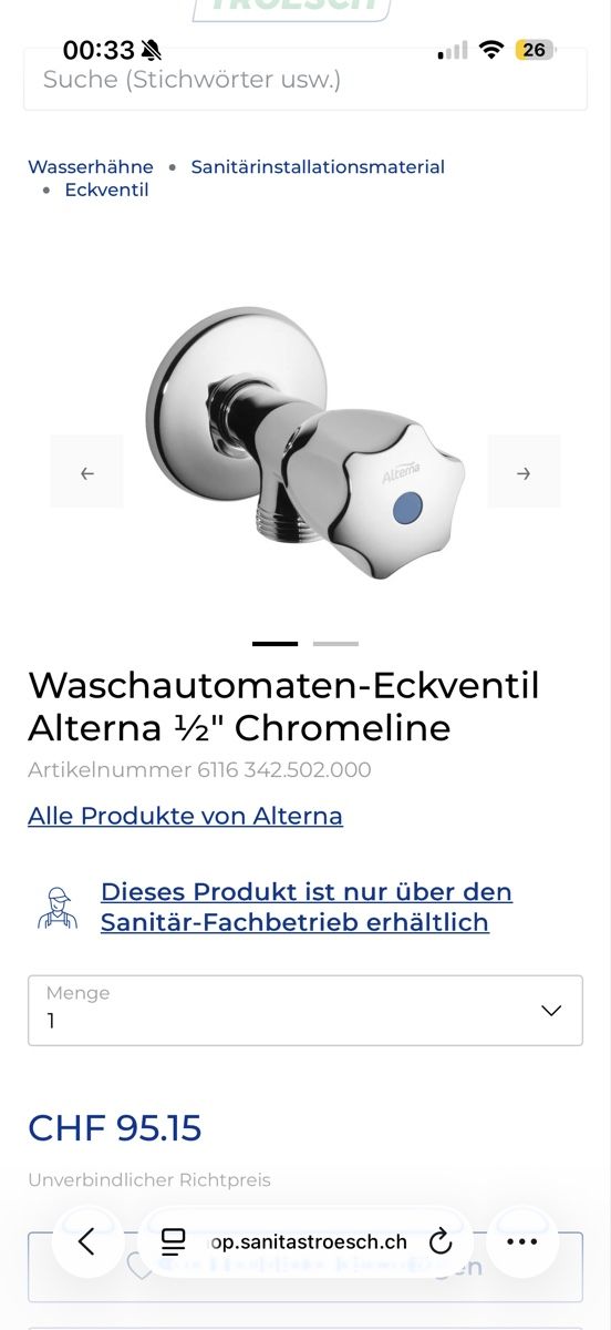 Alterna Rubinetteria: Waschmaschinen Eckventil – Nuovo e nell'imballaggio originale da Remetschwil venduto da Onuur 2