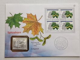 10.2 gramm,Spitzahorn Pro-Juventute Marke 1992 silber  999.9