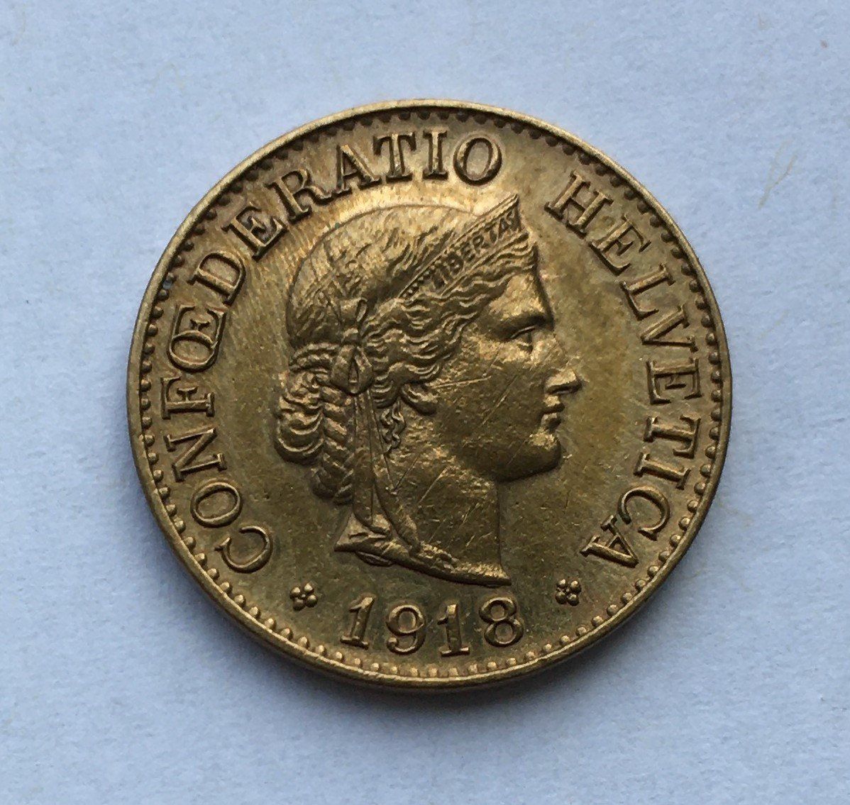 Tutti le monete: 1918 10 Rappen Messing -unz – Usato da Kirchberg SG venduto da Helveticus00