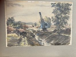 Aquarell  + Baustelle + signiert