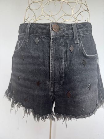 Glitzer Nieten Shorts Denim Schwarz Fransen Sommer Look G...