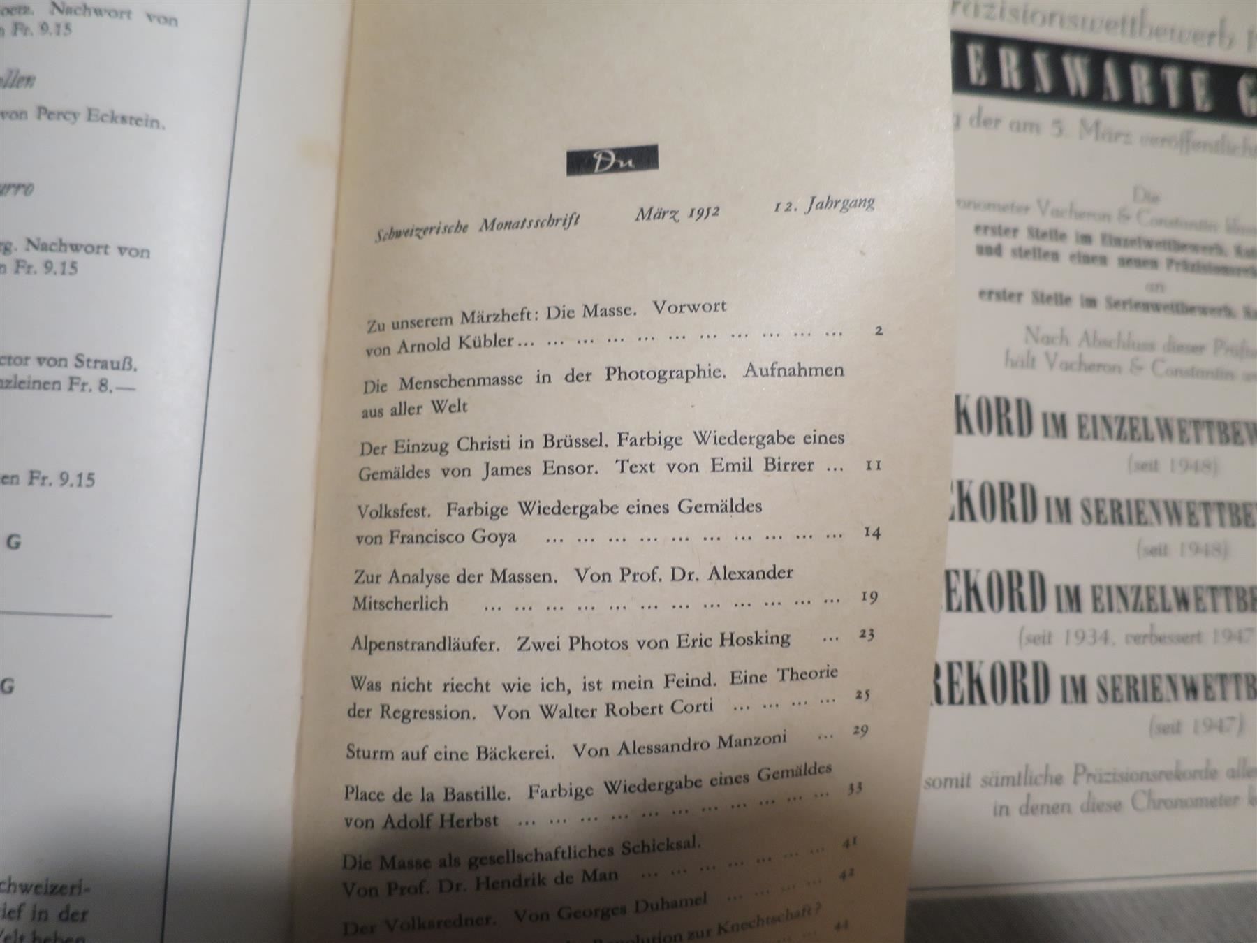 Zeitschriften & Magazine: DU - Magazin:  Die Masse, 1952 – Gebraucht aus basel von setomse 1