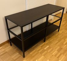 TV-Möbel/Beistelltisch, Holzstil, Metallgestell, Glasplatte