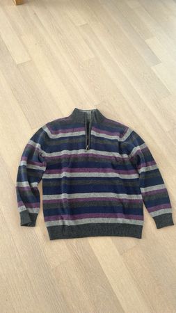 Men's wool sweater half-zip striped, size M/L