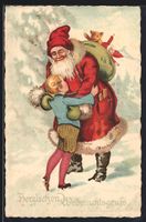 AK Weihnachtsmann umarmt einen Knaben
