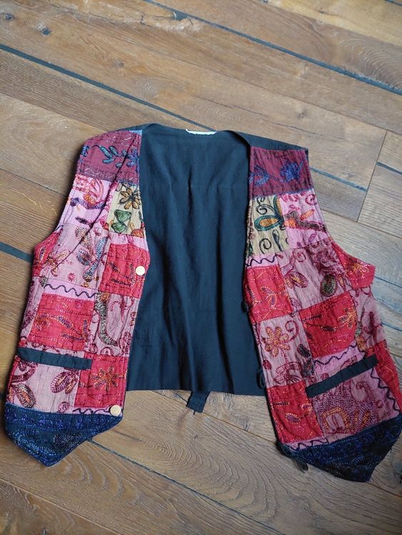 Gilet Bi-colore Long It Hippie - Taille 38 - Beige Et Gris - Occasion Très Bon état - Style Boho