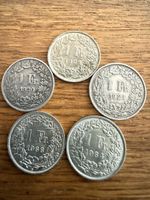5x 1 Franken Münzen Silbermünzen